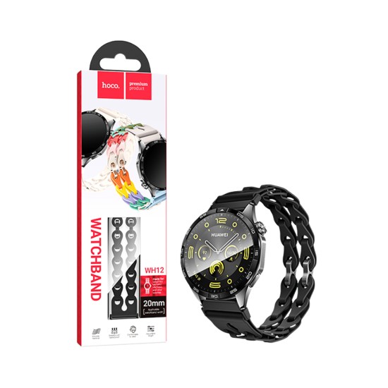 Bracelete de Silicone Hoco WH12 Flexible Fashion Hollow Series iWatch (20mm) Preto Bracelete de Silicone Hoco WH12 Flexible Fashion Hollow Series iWatch (20mm) Preto